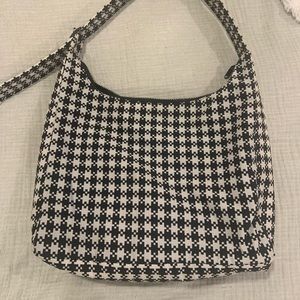Baggy nylon shoulder bag black and white gingham houndstooth